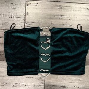 NWOT, SHEIN Dark Green Velvet Crop Top with Heart Accents